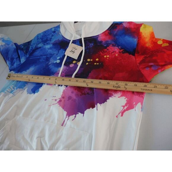 Pixie Lady White & Blue Paint Splatter Kangaroo-Pocket Hoodie M - Picture 4 of 8